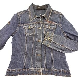 Harley‎ Davidson Women's Studded Embroidered Denim Jacket Trucker Biker  Medium